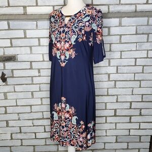 • JM Collection Women's Half Sleeve Floral Shift Dress Petite Size PM Blue